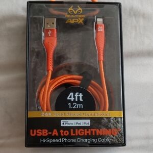 APX 4ft USB-A to Lightning cable.Length: 4 feet (1.2 meters).Features: 24K g